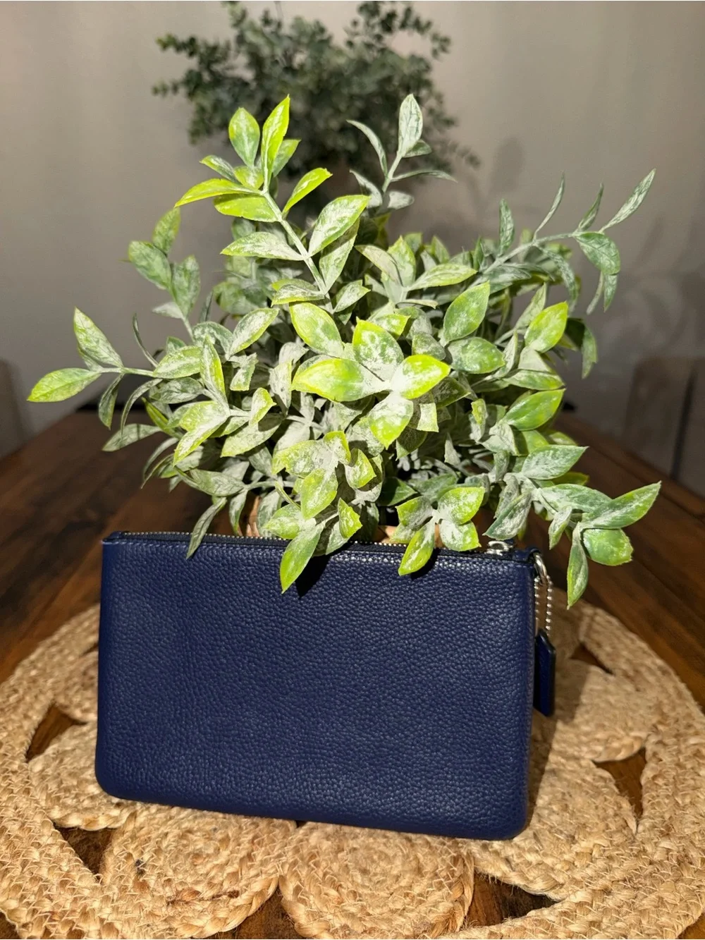 Coach Navy Pebble Leather Wristlet Pouch
